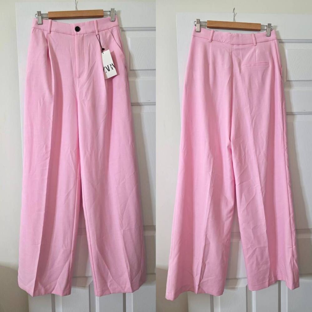 BLOGGER'S FAVE! Zara High Waisted Pants Pastel Pink NWT Size S - Picture 5 of 11